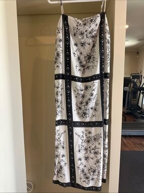 H&M White and Black Floral Panel Slip Dress